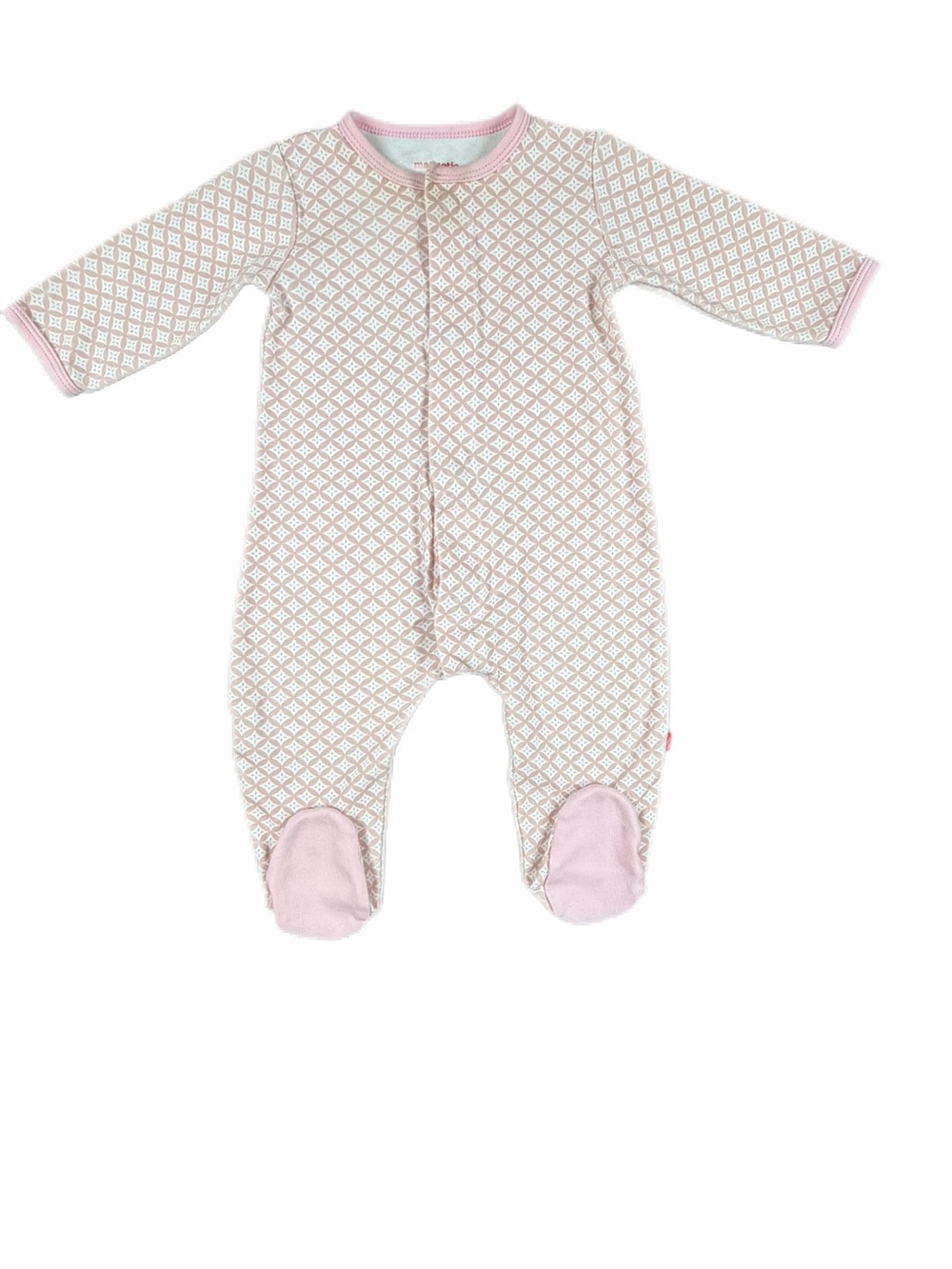 MAGNETIC ME Pink and White Print Org Cotton Magnetic Footie - 6-9M